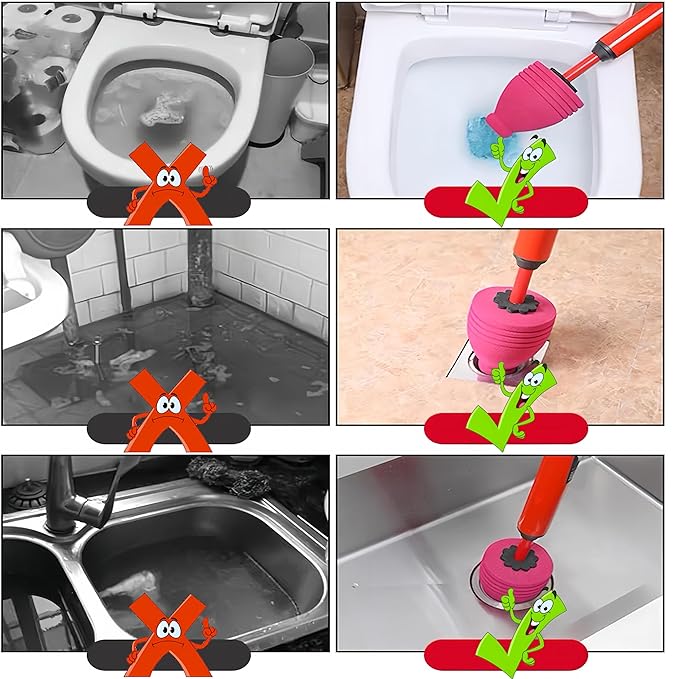 High Pressure Toilet Unblock One Shot Toilet Pipe Plunger, Upgraded Toilet Plunger Kit High Pressure Air Drain Clog Remover Plumbing Tool for Sink Bathroom Bathtub Clogged Pipe